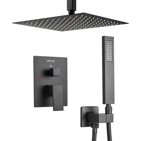 Ensemble de robinetterie de douche, système de douche effet pluie avec pommeau de douche carré de 30,5 cm (12 pouces) et douchette à main, fixation au plafond avec robinetterie et garniture en laiton, (1/5)