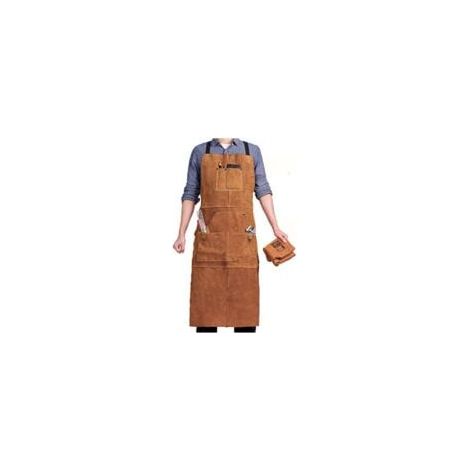 [MAI UTILIZZATO]Grembiule da saldatura con 6 tasche, grembiule da lavoro in pelle ignifuga resistente al calore, grembiule da carpentiere da uomo regolabile dalla M alla XXXL, perfetto per fabbro, mec (1/4)