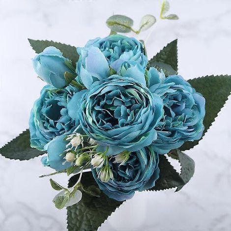 Bouquet de pivoines artificielles en soie rose poudré de 30 cm, 5 grosses fleurs, décoration de mariage économiquebleu (1/5)