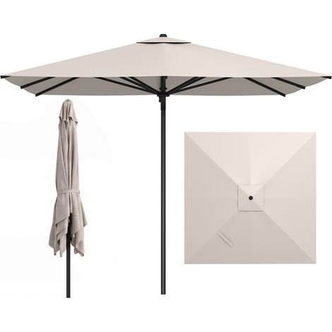 Parasol Droit Rectangulaire, 300 x 300 CM, Parasol de Terrasse, avec Structure Métallique, Mât Démontable, Sangles, Parasol de Jardin Exterieur, Beige (1/5)