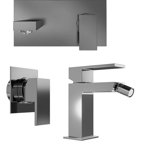 Set Miscelatori con Lavabo ad Incasso, Bidet senza Scarico e Incasso Doccia Monocomando in Ottone Nero Opaco Mod. Bette (1/4)
