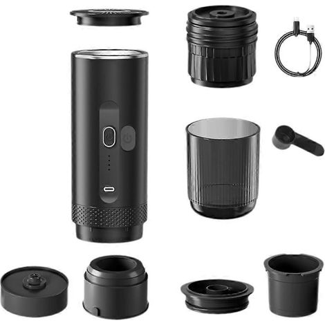 Machine à café expresso électrique pour voiture et maison, idéale pour le camping et les voyages. Cafetière portable 2 en 1 à capsules et à café moulu. (1/5)