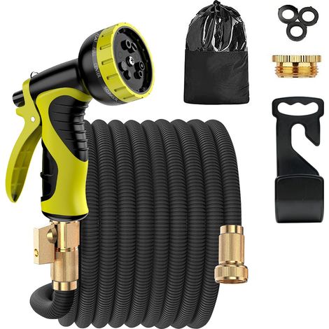 Tuyau d'arrosage Extensible - Pistolet de 9 Fonctions + Connecteurs Métallique + Triple Noyau de Latex + Sac de Rangement + Support, Idéal pour Maison,Jardin (Modèle A-15M) (1/5)
