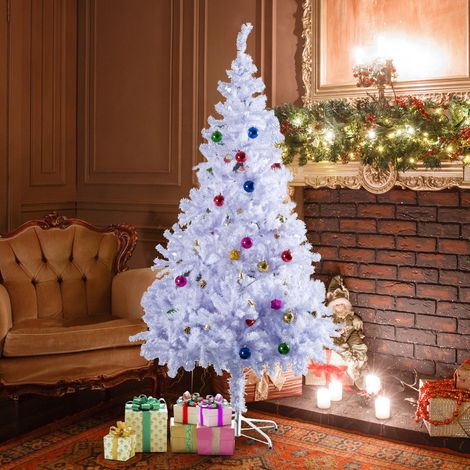 Albero di Natale artificiale HOMCOM da 150 cm con 680 rami in PVC e 48 decorazioni incluse, Ø85x150, colore bianco. (1/5)