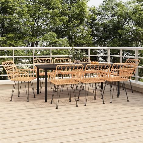 9 pcs Ensemble à dîner de jardin, Mobilier à dîner, Table et Chaises à Manger Résine tressée MKPO80188 (1/5)