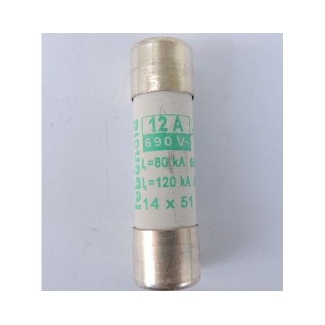 Fusible 12A cartouche 14X51mm aM usage industriel (boite de 10) HPC 120kA 500V sans percuteur EBENOID 060212 (1/3)