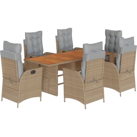 Set Pranzo da Giardino 7 pz con Cuscini Beige Misto Polyrattan vidaXL (1/5)