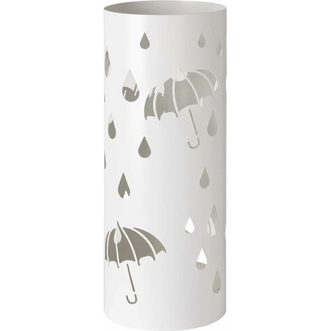 Portaombrelli cilindrico in metallo con sculture a pioggia e ombrelli Bianco 19x19x49 cm con gancio e scolapiatti estraibile (1/5)