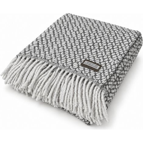 Plaid Misto Lana 140x200 Grigio con Frange, Coperta Made in Italy per Divano e Letto (1/5)
