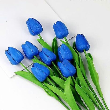 bouquet de tulipes artificielles de 34 cm en PU, aspect réaliste, idéal pour Noël, Halloween, un mariage ou une fête. Fleurs artificielles.bleu (1/5)