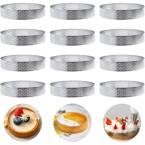 12 Pièces Ø10cm Cercle à Pâtisserie Cercle Perforé Patisserie Cercle à Tarte Perforé en 430 Acier Inoxydable Anneaux Cercle à Tarte Moule à Tartes Pâtisseries pour Quiches,Gâteaux,Mini Pizzas (1/5)