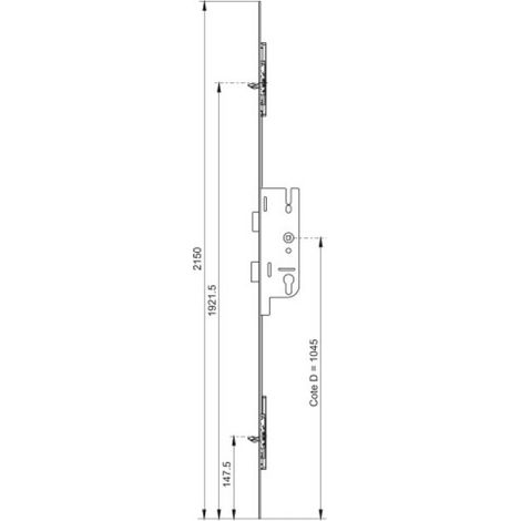Ferco – Crémone 3 points entraxe 70 mm carré 7 mm – Acier traité FerGUard argent – Verrouillage efficace pour huisseries métalliques – 6335240501