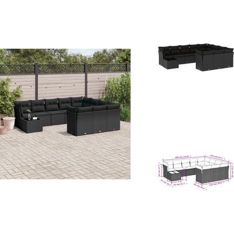 11-tlg. Garten-Sofagarnitur mit Kissen Schwarz Poly Rattan - Gartenmöbel - Rattan Möbel - Gartenset - Esstisch Set - Lounge Sofa (1/3)