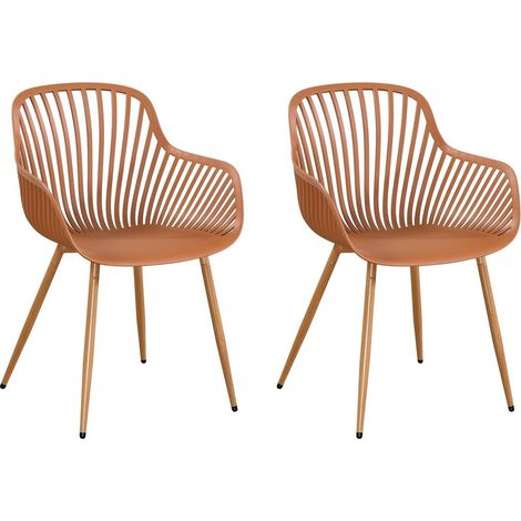 Pair of Sunray Bistro Garden Arm Chairs - Plastic/Metal - L52 x W58 x H86 cm - Terracotta - Part Assembled