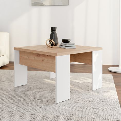 Tavolino da Salotto Magre, Piano Effetto Doghe, Forma Quadrato, Colore Ripiano Marrone, 67x67x43h cm Marrone Rovere Nodi (1/5)