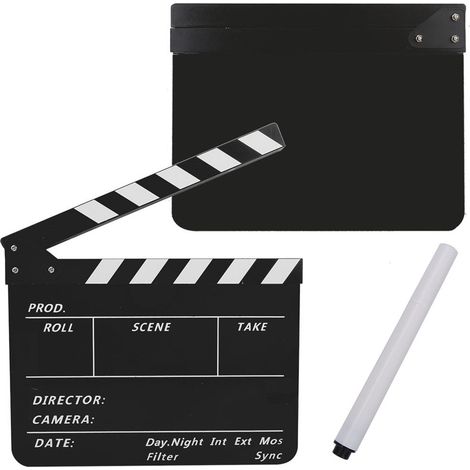 Clap de cinéma en acrylique avec stylo (noir et blanc) (1/5)