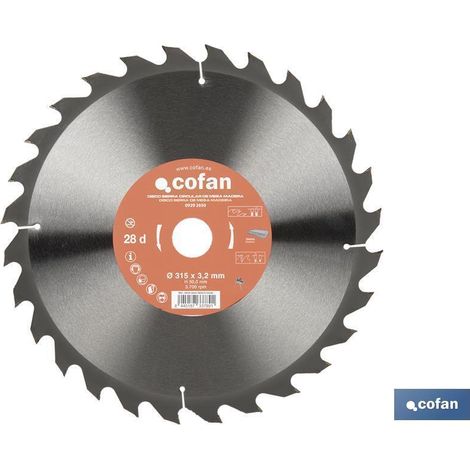 disco de sierra circular de mesa para madera ø315 x 3,2 x 30 mm, 28 dientes (1/4)