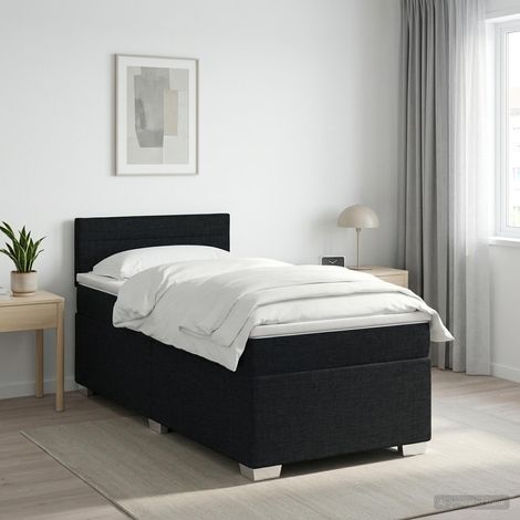 vidaXL Cama box spring con colchón Negro 100 x 200 cm Tela (1/5)
