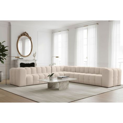 Ecksofa Designersofa SOLVIE XL in Stoff Tiffani Beige Seite Universal