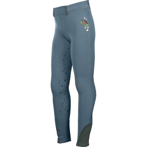 2/3 anni, azzurro fumo: Leggings per equitazione da bambina modello pony dream II con full grip e stampa stelle