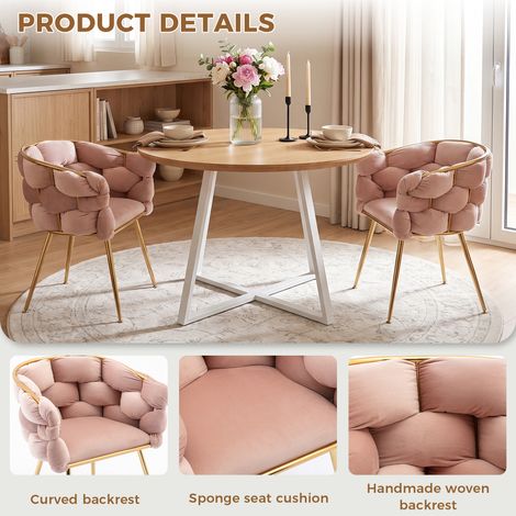 Fauteuil d'accent moderne et élégant, chaise de coiffeuse avec piètement en métal pour chambre, salon, salle à manger, lot de 2 (1/5)