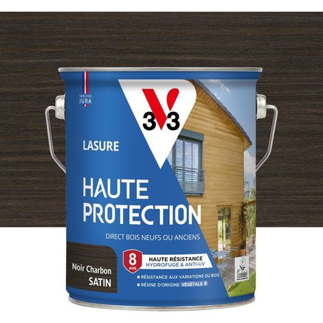 Lasure Bois extérieur Noir charbon satin - Protection 8 ans - résistance hydrofuge et anti-UV - Résiste aux variations du bois - résine d'origine végétale - 2,5L (1/4)