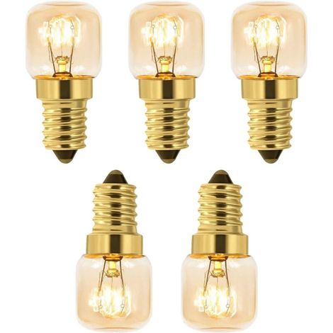 Set of 5 salt bulbs 15 W E14 T22, warm white light bulb 2700 K, 80 LM, AC 230 V, oven bulb 15 W 300 °, for oven, refrigerator, salt lamp, grill ovens (1/5)