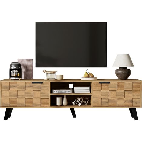 Meuble TV moderne, avec deux portes et deux étagères ouvertes – 160,5 x 35,5 x 45 cm