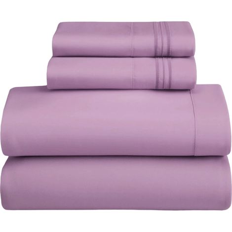 Parure de lit 4 pièces en microfibre ultra douce, motif lavande, pour hôtel de luxe