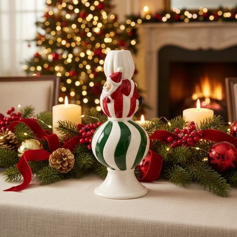 Candelabro natalizio con palline dipinte con motivi a spirale da h 20,8 -Verde (1/5)