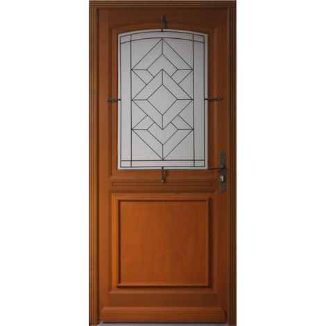 Puerta de entrada de madera con vidrio Elma, H.215 x L.90 cm, lado de la tabla a la izquierda, GD MENUISERIES (1/4)