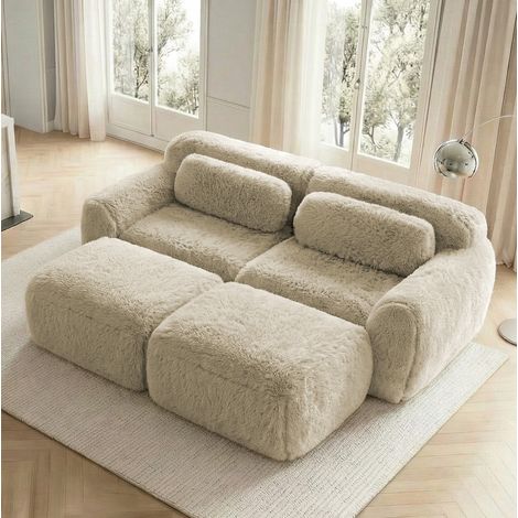 Sofá modular de 2 plazas con 2 otomanas, sin montaje, 204 x 179 x 73 cm, color caqui claro HAVRYA (1/5)
