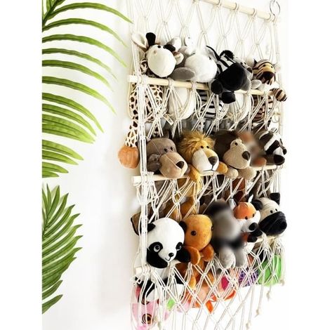 Hamac de Rangement pour Jouets en Peluche, Corde de Coton Tissée à La Main,Organisateur Suspendu pour Chambre d'enfant,Salle de Jeux (1/4)