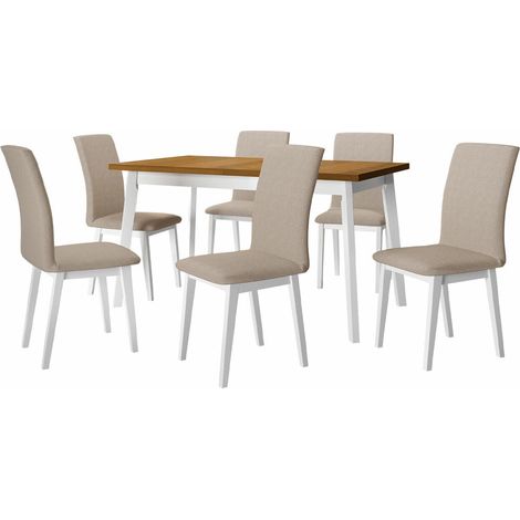 Conjunto de comedor Victorville 285, Roble nieto + Blanco, 75x80x140cm, Diámetro: 0, Número de asientos: 6, Estilo: Contemporary