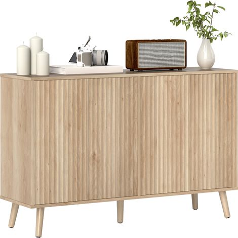 Credenza da salone, mobile contenitore con 4 ante a canale con apertura a pressione, 120 x 35 x 77,5 cm, rovere