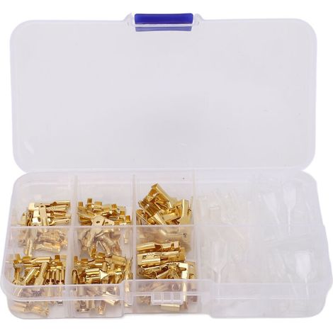 Juego de 135 terminales macho y hembra de oro prensado en frío, kit de terminales de crimpado en frío de 2,8, 4,8 y 6,3 mm. (1/4)