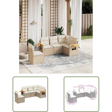 The Living Store 5-tlg. Garten-Sofagarnitur mit Kissen Beige Poly Rattan - Gartenmöbel - Sofasgarnituren - Rattan Möbel - Outdoor Furniture - Lounge Set (1/3)