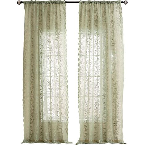 Rideau dentelle vert – 130x214 cm – Fleurs ajourées – Tulle – Style romantique – Salon/balcon (1/5)