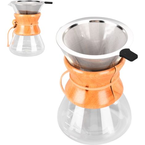 Cafetière en verre à filtre manuel, design simple et résistant à la chaleur, avec filtre à café en acier inoxydable, 600 ml, idéale pour les amateurs de café. (1/5)