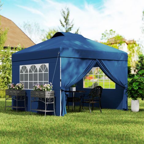 Gazebo/tendone pieghevole 3x3 con altezza regolabile, pannelli laterali, finestre di ventilazione e borsa per il trasporto con ruote.