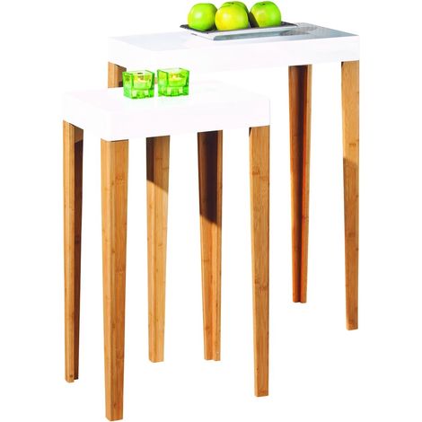 Table d'appoint carrée Bambou Blanc Lizy