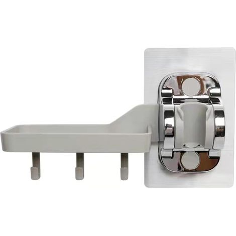 Support de pommeau de douche réglable - Porte-savon mural pour douche avec 3 crochets, support de douche auto-adhésif robuste, matériau argenté, support pour flexible de douche (1/5)