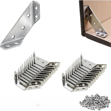 Connecteur d'angle universel en acier inoxydable pour meubles, 20 supports d'étagère couleur argent, pour connecteurs d'angle de meubles, stabilisateur pour triangles en bois (1/5)