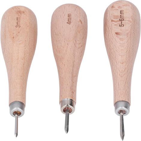 3 pièces poinçon en cuir haute dureté conception ergonomique poinçon de couture en cuir losange avec poignée en hêtre pour le poinçonnage du cuir (1/5)