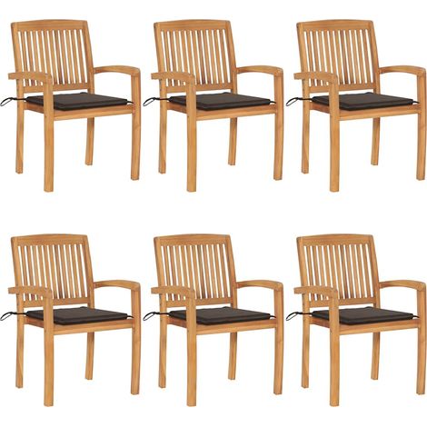 Lot de 6 Chaises de jardin empilables avec coussins - Chaises d'extérieur pour terrasse/jardin Teck solide BV307757 - BonneVie (1/5)