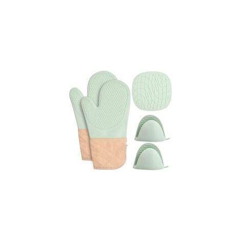 Gants isolants en silicone - Lot de 3 - Protègent des brûlures - Conception antidérapante - Idéaux pour la cuisson au four et au barbecue (1/5)