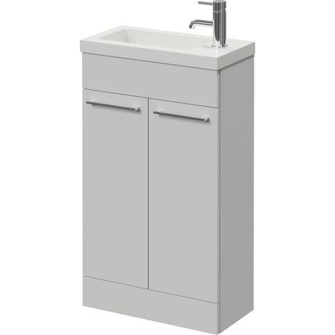 Napoli 250 Gloss Grey Pearl 500mm 2 Door Vanity Unit with Square Silvo Basin - 500mm - Chrome 160mm Handle