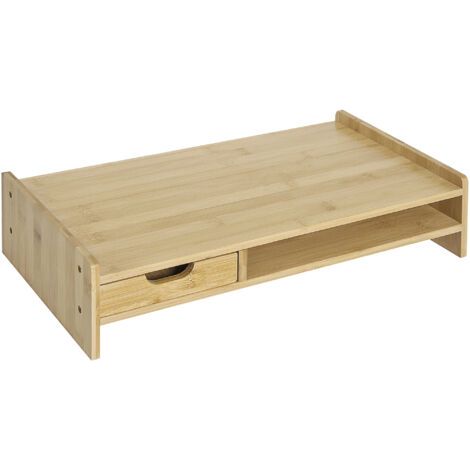 BUNTHAUS Support d'écran. Ordinateur portable Socle TV Ordinateur de bureau Organisateur avec tiroir Bambou