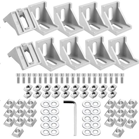 10 Pièces Equerre Profile 40x40, Profilés Aluminium, Equerre Fixation Joint à Angle Droit 90°, Fixation avec Vis écrou Rondelles Plates et Clé, Pour Profilé à Rainure Corniere Raccord Aluminium (1/5)