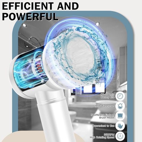 Brosse électrique araignée sans fil pour le bain, la douche, le carrelage et les sols. 5 têtes interchangeables pour le nettoyage de la salle de bain, des sols, des fenêtres et de la cuisine. Modèle m (1/4)